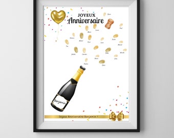 Affiche empreinte numérique anniversaire  champagne empreinte doigts, cadeau anniversaire, livre d'or mariage, poster je t'aime, idée cadeau