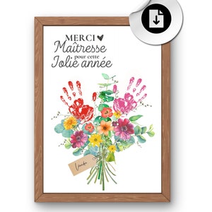 Poster thank you teacher flower imprint, pdf file, personalized child teacher gift, super teacher poster, original school gift