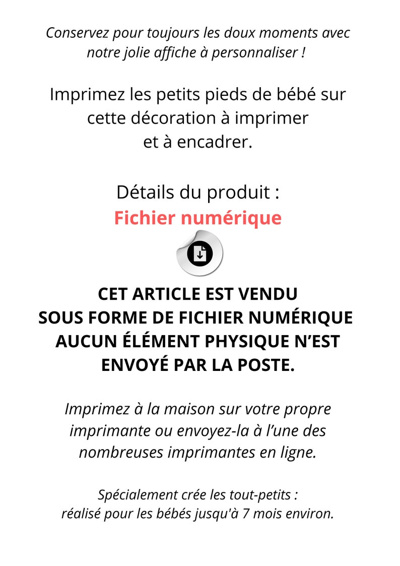 Affiche empreintes bébé, fichier numérique pdf, cadeau naissance personnalisé souvenir pieds nouveau né, DIY, pattes écureuil, kit empreinte image 3