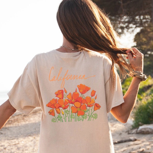 Beach Shirt California Poppies Tumblr T Shirt Coconut Girl Oversized TShirt For Women Aesthetic Clothes Aesthetic Flowers Trendy Clothes Y2K