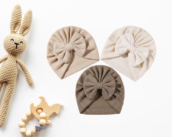 Bonnet Turban Bébé avec Gros Nœud | Cadeau Baptême Original | Accessoire Cheveux Bébé Chic