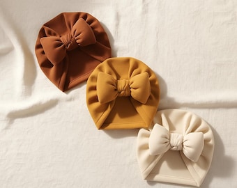 Turban Bébé Fille avec Nœud | Lot de 3 Bonnets Naissance Doux & Confortable | Accessoire Cheveux Bohème Chic