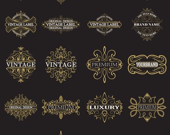 A collection of vintage logos. Vintage logos in black color. Logotype templates in retro style.