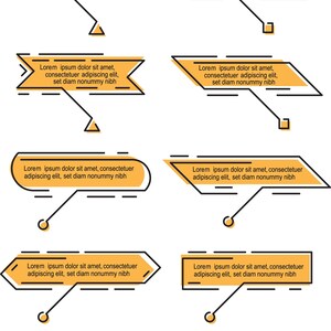 May include: A set of ten yellow and black text boxes with different shapes and styles. Each box contains the text "Lorem ipsum dolor sit amet, consectetuer adipiscing elit, set diam nonummy nibh".