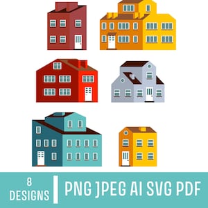 Cartoon Houses Clip Art. Flat House PNG, SVG, AI for Print & Digital.