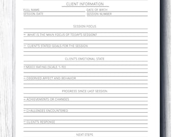 Therapy Session Notes Printable. Mental Health Worksheet. Therapist Log PDF. Counseling Template