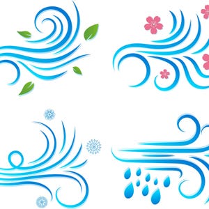 A collection of wind vector icons. Weather icons