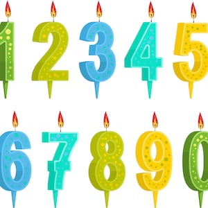 A collection of Birthday candles in cartoon style.