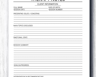 Therapy Session Notes Printable. Mental Health Worksheet. Therapist Log PDF. Counseling Template