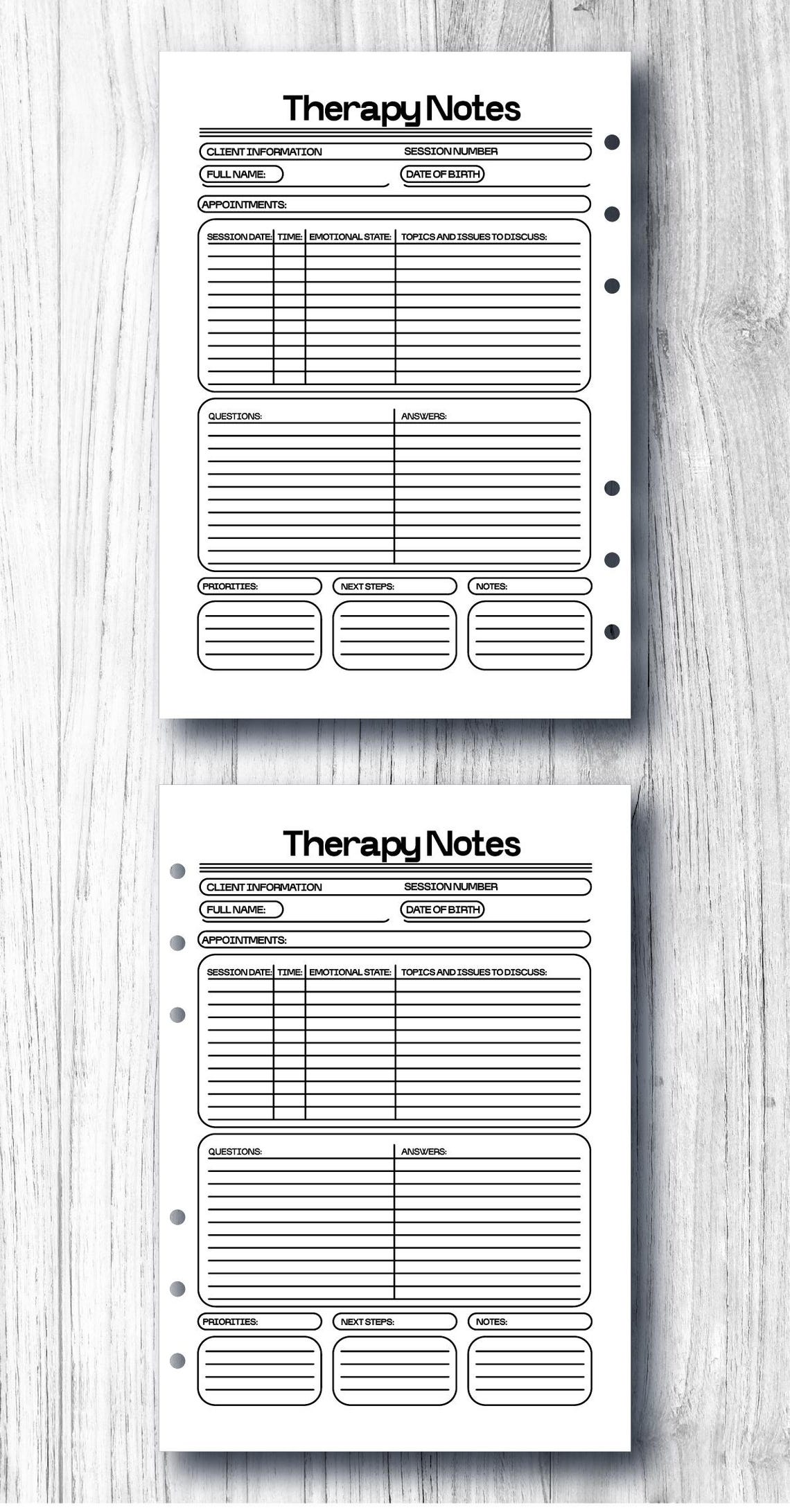 Therapy Session Notes – Printable Mental Health Template. Therapist Log ...