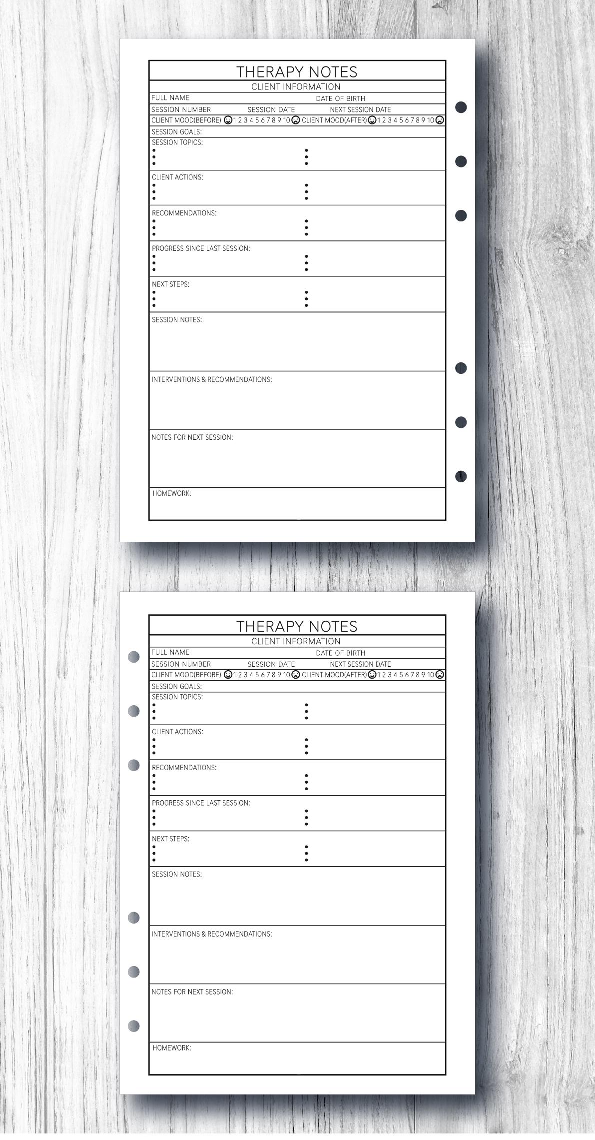 Therapy Session Notes – Printable Mental Health Template. Therapist Log ...