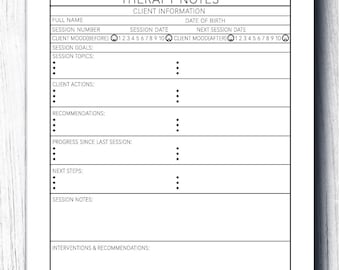 Notes de séance de thérapie - Modèle imprimable sur la santé mentale. Journal du thérapeute. Journal de consultation. PDF numérique.