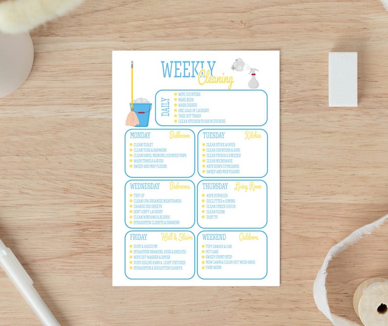Minimalist Weekly Cleaning Checklist, Housekeeping Planner (digital ...
