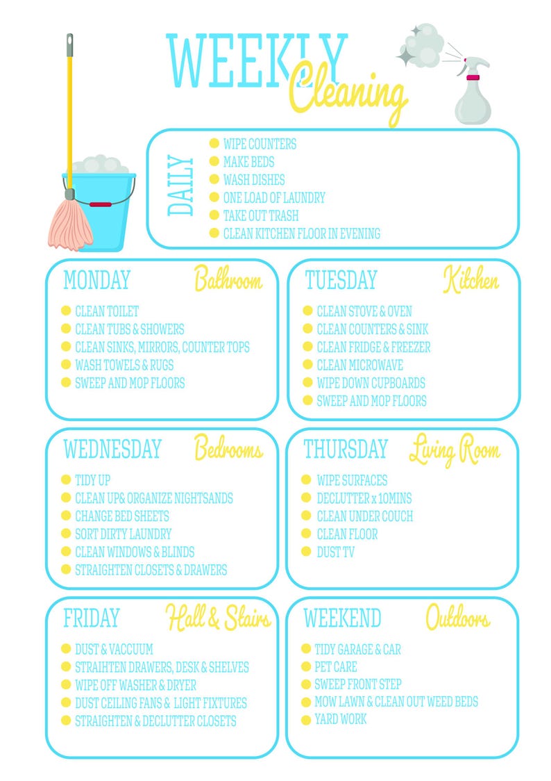Minimalist Weekly Cleaning Checklist, Housekeeping Planner (digital ...