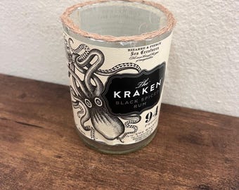 Kraken Rum Bottle Recycled Glass Vase with Twine Rim - Multi-use
