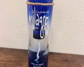 Self-Watering Glass Planter - Recycled Tequila Bottle with Twine Rim