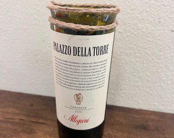 Self-Watering Glass Planter  - Recycled Wine Bottle with Twine Rim