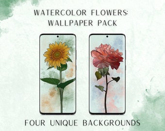 Watercolor Flowers Phone Wallpaper for Android and iPhone Set 2 -  Includes Four Unique Floral Backgrounds for Mobile
