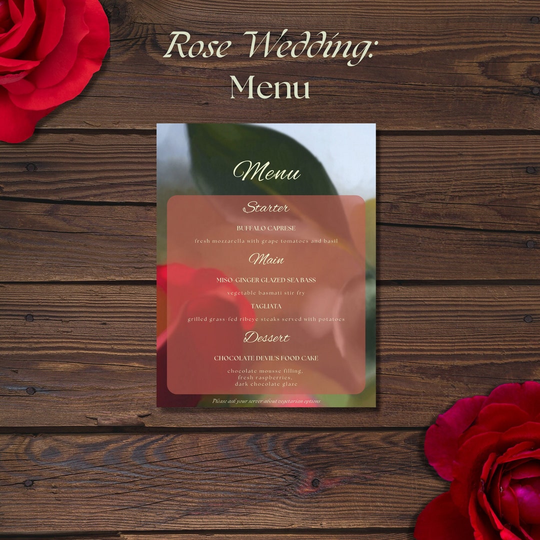 Rose Wedding Menu Template: Elegant Floral Design (editable Canva) - Etsy