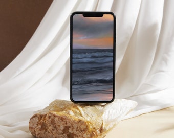 Sfondo per telefono con spiaggia dipinta: schermata di blocco con paesaggio oceanico (download digitale)