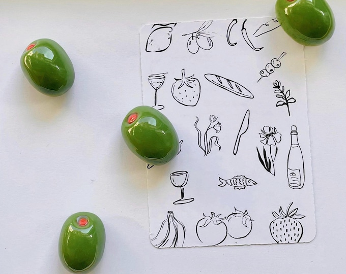 Set of 4 - Olive Magnets | Mediterranean Fridge Decor | Handmade Kitchen Accessories, Fridge Magnets, Unique Gift Ideas, Rustic