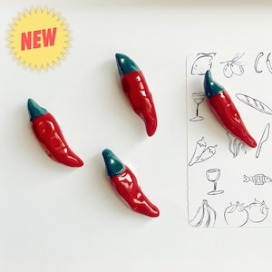 Set of 4 Handmade Polymer Clay Chili Pepper Magnets – Cute Kitchen Decor, Fridge Magnets, Kitchen Accessories, Unique Gift Ideas, Rustic