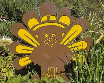 3D Steel Turkey Yard Decor - Harvest Autumn Garden Stake, Fall Front Porch Wall Sign, Powder Coated Metal Thanksgiving Outdoor Art