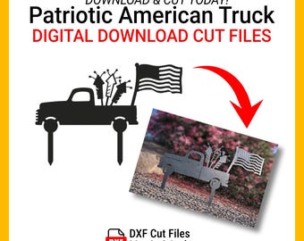 Patriotic American Truck with Fireworks & Flag Lawn Stake DXF File – July 4th Yard Art, Plasma Laser Waterjet Ready, Digital Download
