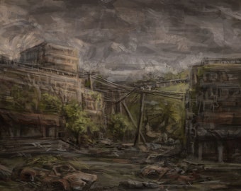 Abandoned Town Art Print Landscape Drawing