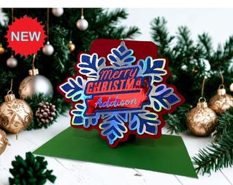 Personalisierte 3D-Schneeflocke-Weihnachtskarte - Handgefertigte Folien-Glitzer-Weihnachtskarte