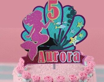 Personalized Glitter Mermaid Cake Topper: Birthday Party Decor