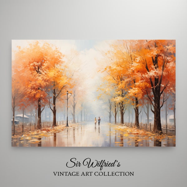 Fall in the Park, Golden Avenue, Autumn Colors, Nostalgy, Leaves Spectacle, Landscape Oil Painting, Vintage Landscape Art | Printable Art