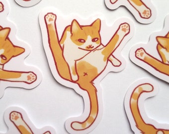Funny Yoga Cat Vinyl Sticker - Smug Orange Kitty Decal