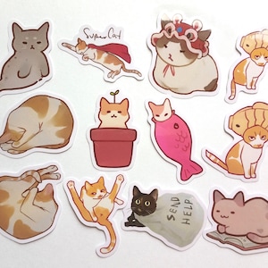 Bonitas pegatinas de gato, paquete único y divertido de vinilos, papelería colorida kawaii, divertida decoración para cuadernos infantiles.