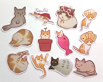 Cute Cat Stickers, Funny Vinyl Decal Set, Kawaii Stationery