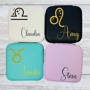 Christmas Gift Personalised Zodiac Sign Engraved Jewellery Travel Box Custom Travel Jewelry Box Jewelry Case Leather Engraved Travel Case