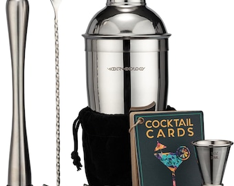 Set de coctelera Modern Mixology de 8 piezas con bolsa de terciopelo / Kit completo de regalo para cócteles / Los mejores regalos para bartenders para hombres y mujeres