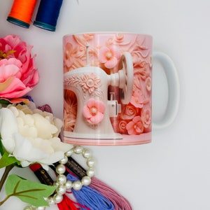 Vintage Sewing Machine Mug: Personalized 3D Design, Crafter Gift