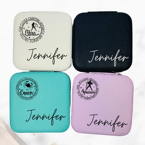 Zodiac Sign Box Custom Travel Box Custom Name Jewelry Case Leather Custom Jewelry Gift Box Engraved Jewelry Box Constellation Personalised
