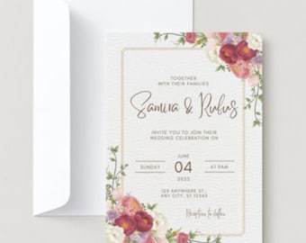 Faire-part de mariage fleur rouge foncé