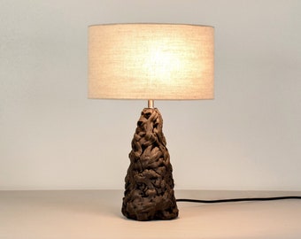 Limited Edition Only One Available - Dimmable Handmade Ceramic Table Lamp With Dark Moon Textured Matte Glaze and Linen Shade