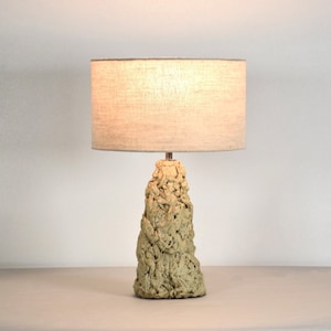 Limited Edition Only One Available - Dimmable Handmade Ceramic Table Lamp With Moon Textured Matte Glaze and Linen Shade