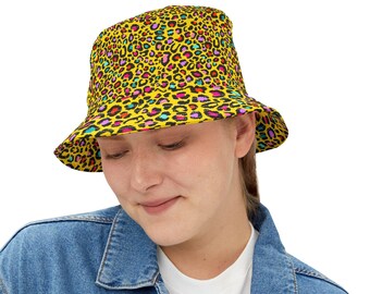 Leopard Bucket Hat, Animal Print Cheetah Retro Vintage