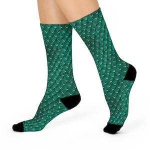 Mermaid Pattern Cushioned Crew Socks, Ocean Theme Footwear, Under the Sea Gift, Comfortable Beach Socks, Aqua Blue Sea Life Socks, Coastal