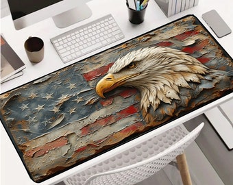 AMERICAN FLAG DESKMAT, Extended 3D Gaming Desk Mat, Keyboard Laptop Mousepad, Computer Extra Large Mouse Pad for Home Office, Patriotic Gift