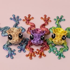 Rose Frog Fidgets, 3D Printed Rose Frog, Articulating Frog Model, Pretty Floral Frog Gift, Fun 3D Printed Articulated Frog, Cute Frog Fidget