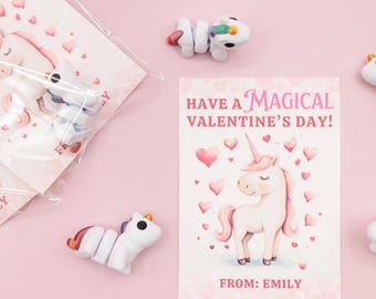 Unicorn Valentines for School, 3D Printed Valentine's Day Fidget Bundle, Cute Valentine's Gifts for Kids, No Candy Class Valentines Pack