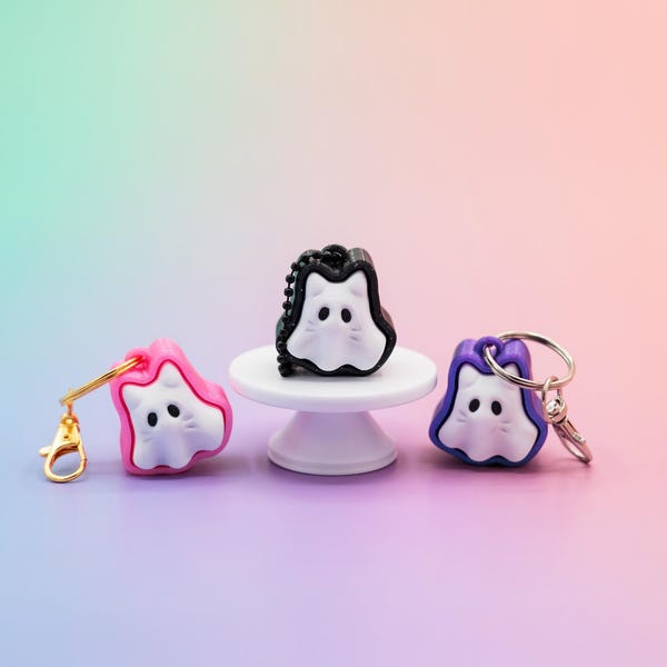 Ghost Kitty Fidget Clicker | Spooky Cute Cat Ghost Keychain | 3D Printed Halloween Party Favor | Clicky Fidget Gift for Spooky Season