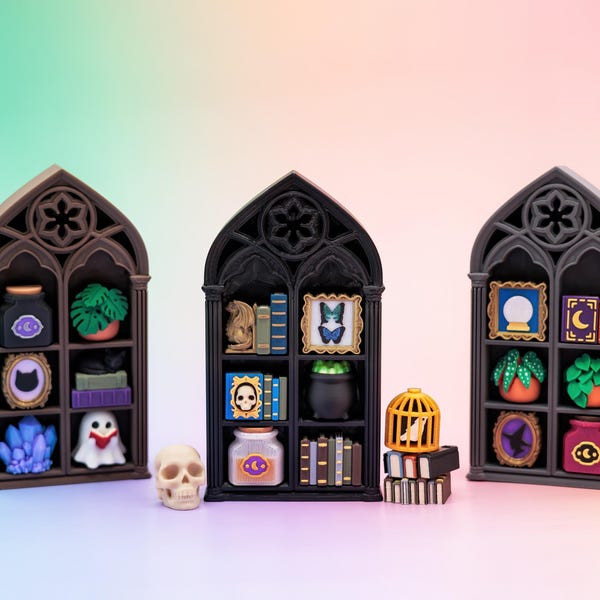 Build Your Own Gothic Bookshelf Fidget Clicker | Custom Dark Academia Haunted Library | Witchcore Bookish Gift | 3D Printed Mini Desk Decor