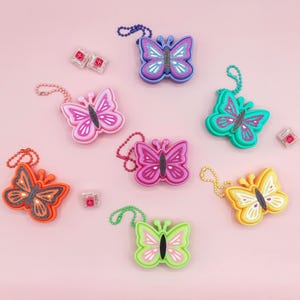 Butterfly Shaped Fidget Clicker Keychain, Super Clicky 3D Printed Fidgets with Keyboard Switches, Cute Party Favors, Keycap Button Fidgets